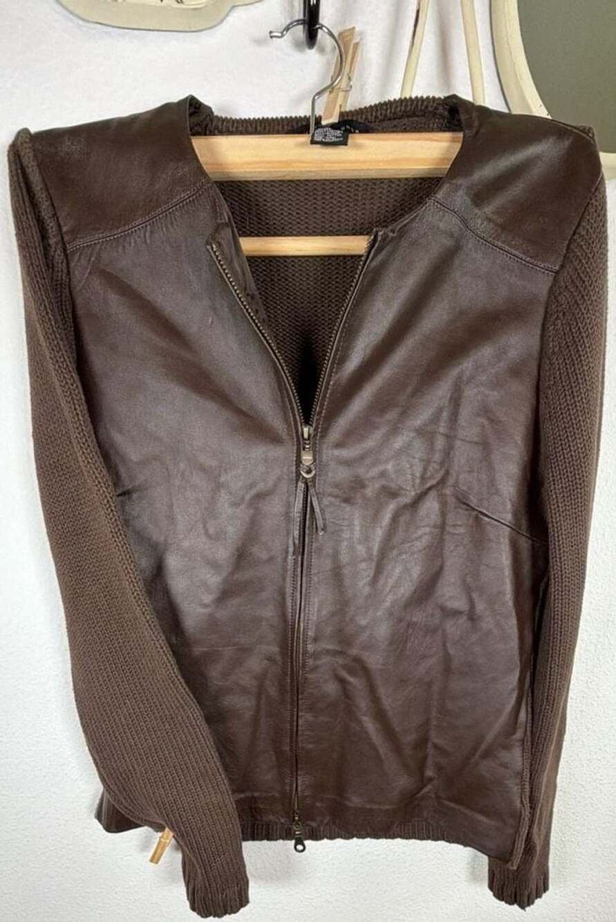 Maurice Sasson Real Leather Knit Sweater SO SASSY AND STYLISH !Jacket Size S Bro